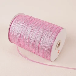 Gold & Silver Glitter Silk Satin Ribbon - 10m x 3mm for Home & Party Decor, Gift Wrapping & DIY Crafts (Pink)