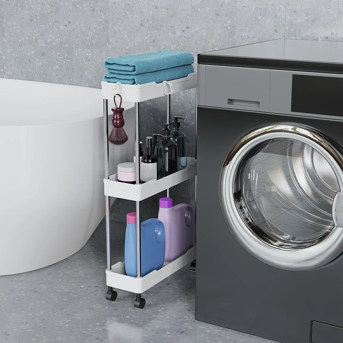 Toilet, bathroom, crevice storage rack, kitchen, narrow cabinet, living room, floor standing crevice rack，1pc 3