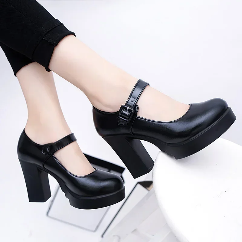 2023 Women's Shoes on Sale Heels Women Platform Pumps Spring Summer Shallow Mouth Buckle Strap Shoes Round Toe Shoes for Women