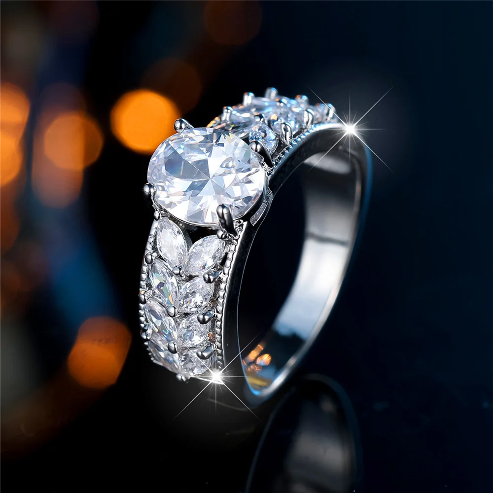 Charm Female White Stone Oval Ring Silver Color Cute Gift Wedding Jewelry For Women