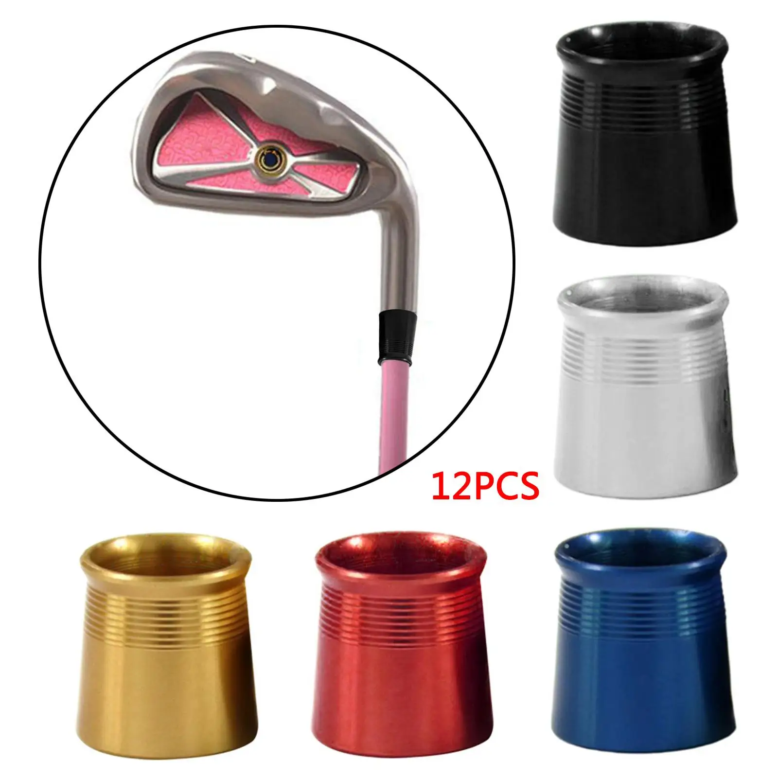 12pcs Aluminum Alloy Golf Ferrules Fit 0.370 Tips Irons Shaft Golf Shaft Sleeve Adapter Replacement
