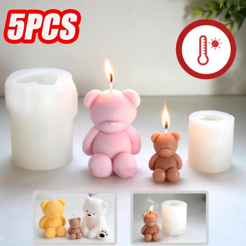 5PCS Han Han Sitting Bear Silicone Mold Aromatherapy Candle Korean Style Candle Making Aromatherapy Ins Decoration Mold