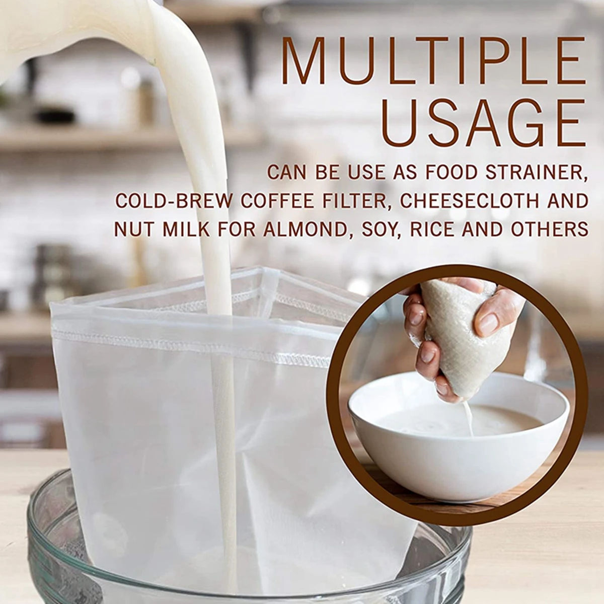 4Pcs Nut Milk Bags for Straining Reusable Nylon Nut Bag for Soy Milk Juice Greek Yogurt Coffee Brew Brewing Strainers Filter