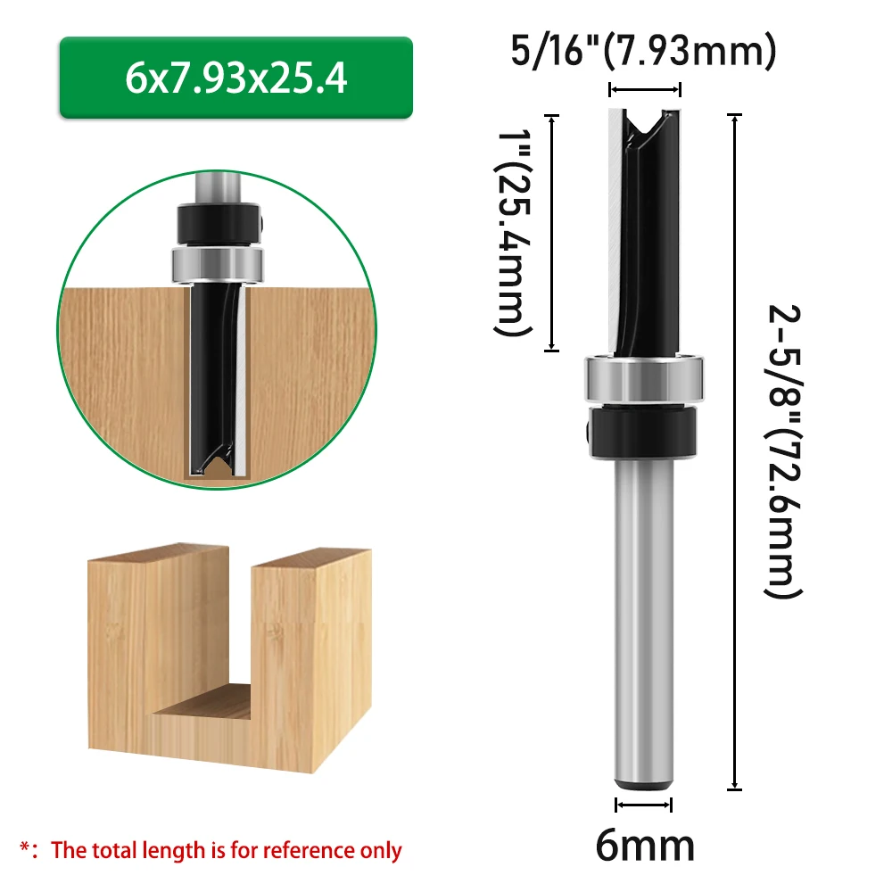1pc 6mm 1/4 "Schaft Lager Gerade Router Bit Holzbearbeitung Werkzeuge C06013A0819BK – Detail 7