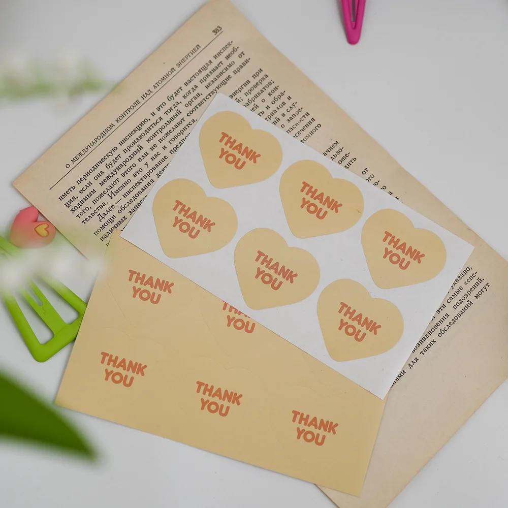 

60pcs/10 Sheets Heart Shape Thank You Stickers Adhesive Labels for Christmas Gifts, Wedding, Party Decorative Sealing Stickers