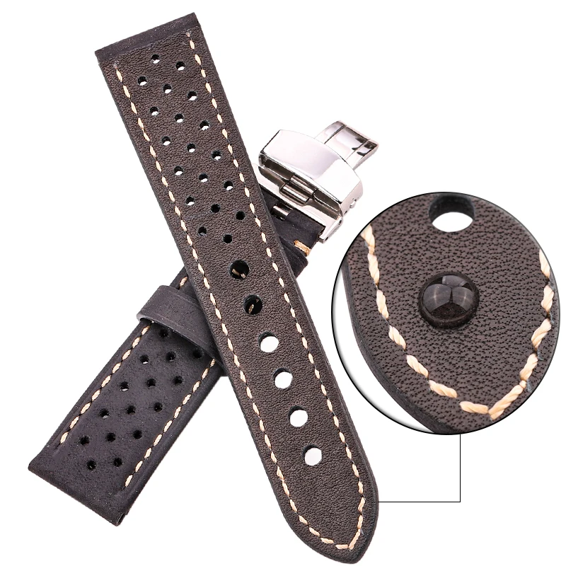 Premium Genuine Leather Unisex Watch Strap with Deployment Clasp – Available in Multiple Sizes & Colors