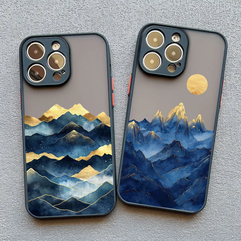 Gold and Blue Mountains Shockproof Phone Case