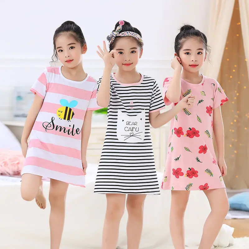 قمصان نوم للأطفال بالزهور ، فستان ليلي للبنات ، ملابس نوم للأطفال ، بيجامة أطفال ، فستان نوم صيفي ، جديد