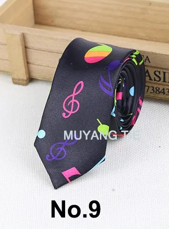 Classic Musical Notes Tie Neck Mens Skinny 5cm Zipper Neckties Red Black Blue White Color Slim Narrow Entertainment Party