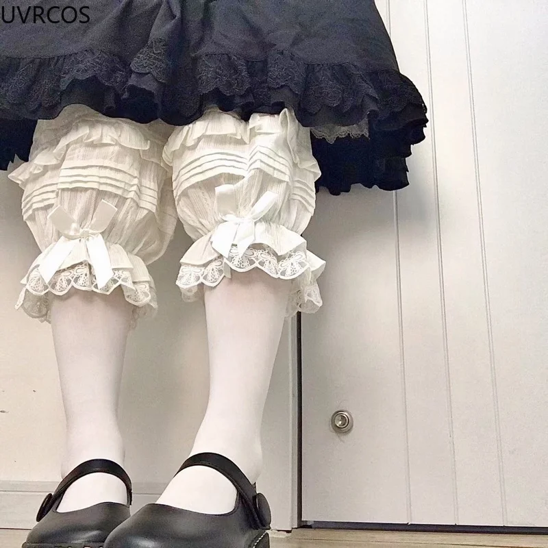 Safety Shorts Safety Pants Japanese Sweet Lolita Safety Short Pants Women Kawaii Ruffleds Knickers Cotton Elastic Waist Victorian Bow Shorts