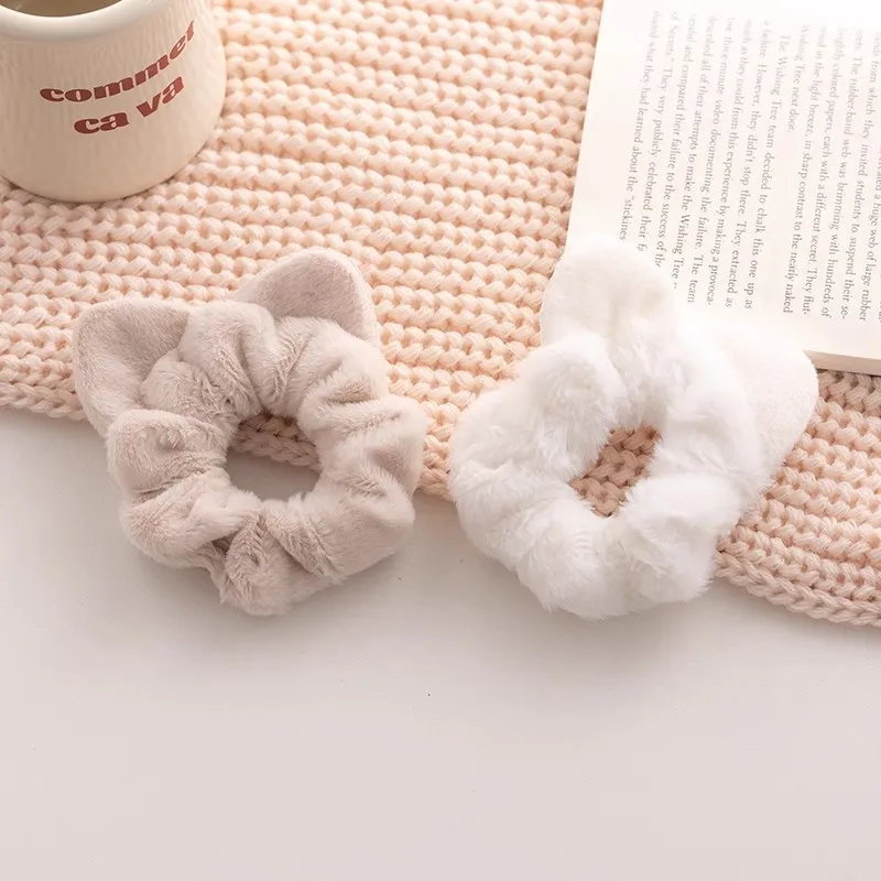 New Korean Cat Ears Plush Hairband for Women Cute Horsetail