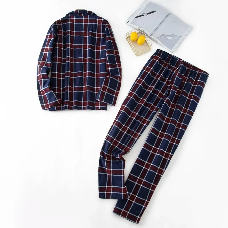 Men's Home Suits Long-sleeved Trousers Suits for Autumn and Winter Pijamas for Men Flannel Plaid Design Pajamas for Men Huispak