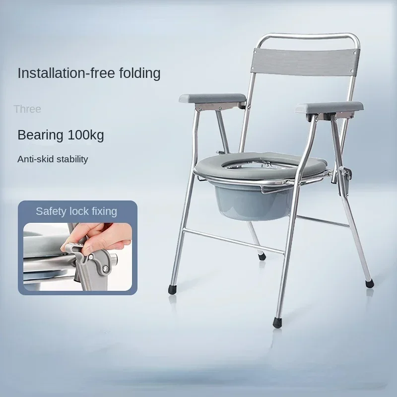 Portable Elderly Commode Chair  Foldable Toilet Seat with HandHeld Bucket, Senior Mobility Aid, Bathroom Helper for Home Care 2