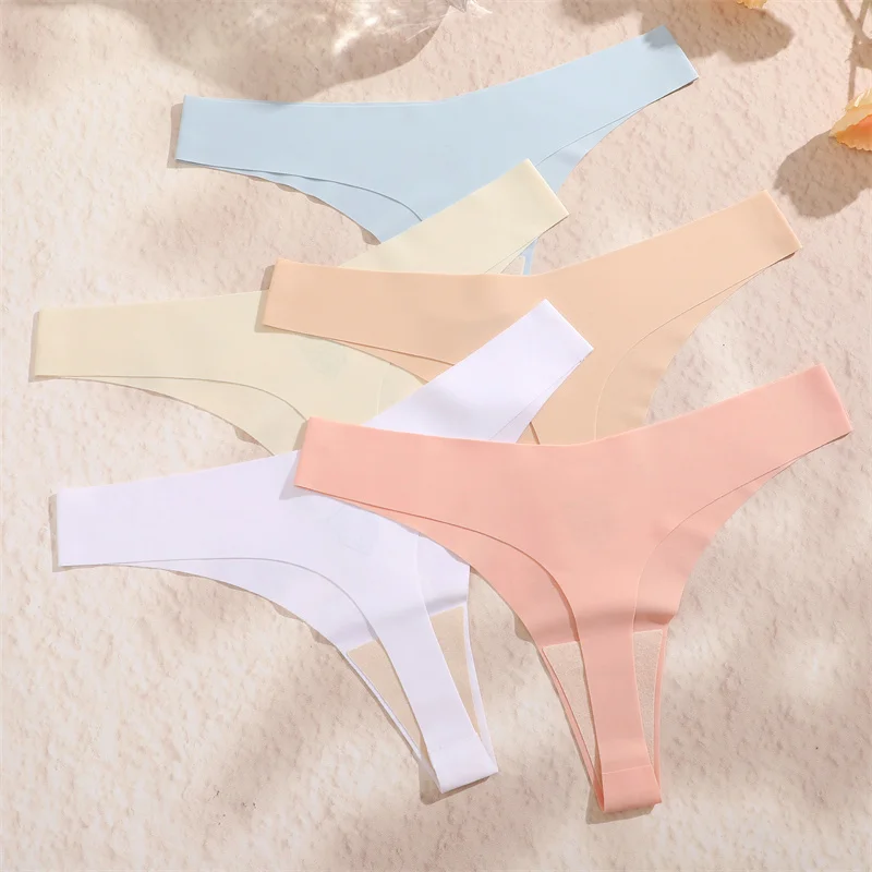 Seamless Thong Set for Women - Breathable V Waist G-String Panties in Solid Colors