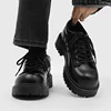 Men's Casual Leather Shoes Spring British Style Wedding Shoes Thick Bottom Heightening Black Suit Derby Shoes Rubber Sole