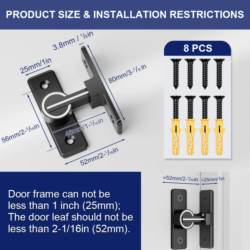 Barn Door Lock, Luminous 90 Degree Door Latch Heavy Duty Gate Latch Safety Bolt Lock, Sliding Barn Lock