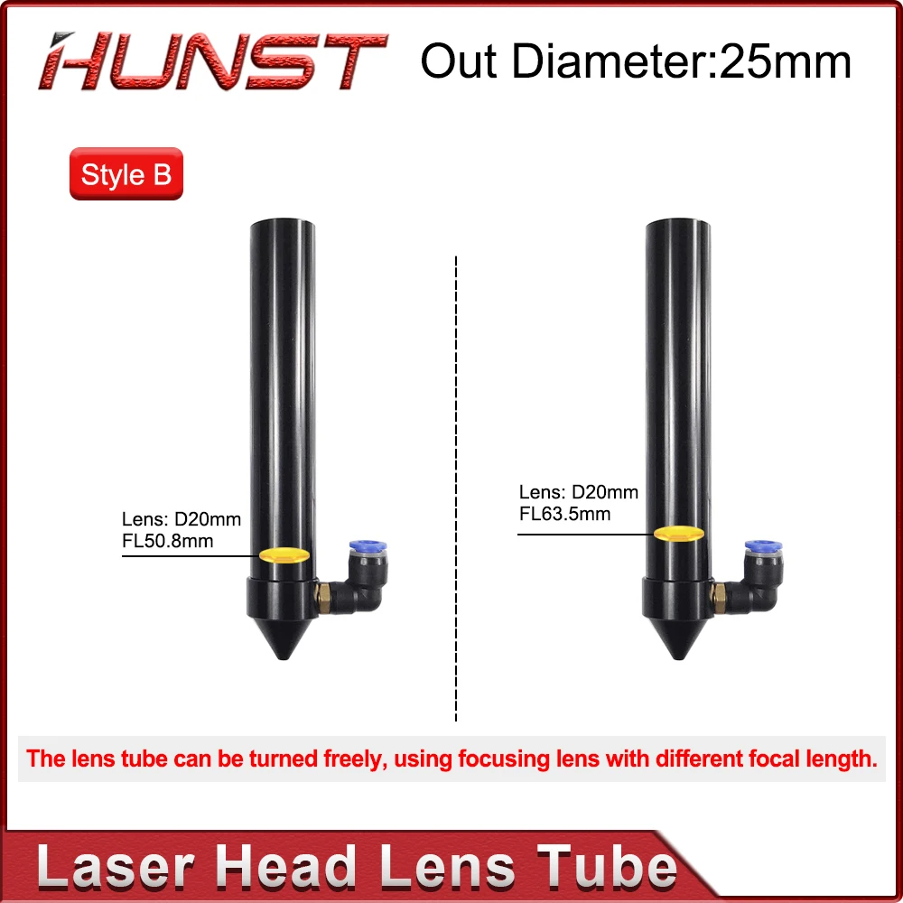HUNST CO2 Laser Head Lens Tube Air Nozzle For Laser Output Lens Diameter 20mm Focal Length 50.8/63.5mm Engraving Cutting Machine