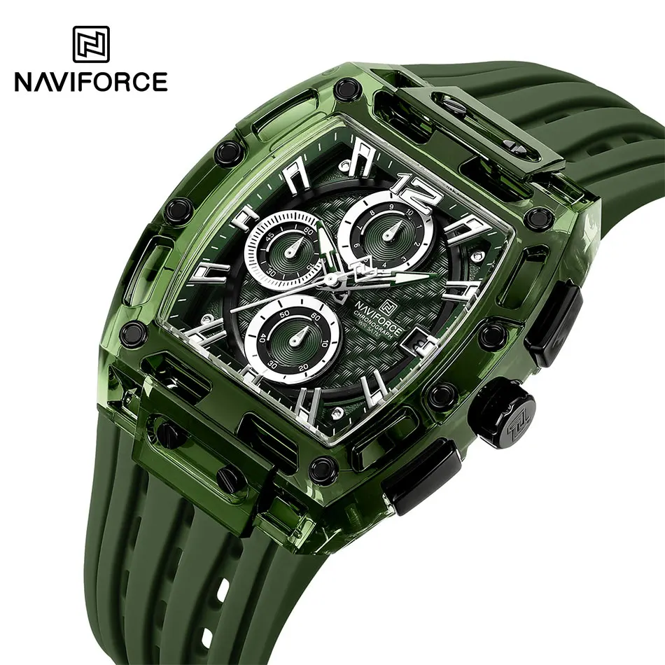 NAVIFORCE Black Silicone Strap Military Sports Chronograph Watch for Men