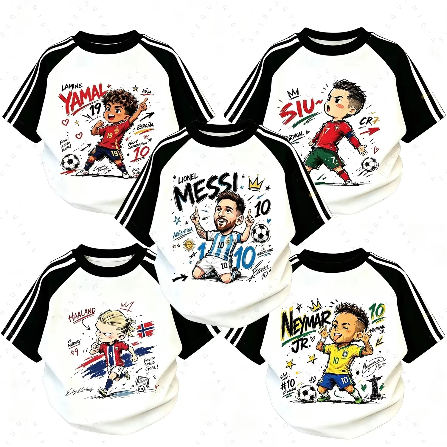 2026 Kinder- und Erwachsenen-T-Shirt mit Cartoon-Fußballspieler-Aufdruck CR7 Messi Neymar Yamal Haaland Kurzarm Fußball-Fans Eltern-Kind-Oberteil