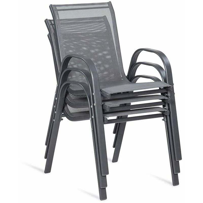 Juego de 4 sillas de jardín apilables para sillones modernos y elegantes de textilene, color gris| | - AliExpress