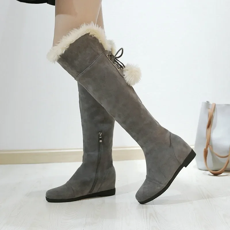 

new Winter Long boots knee high boots flat bottom insulation thickened snow boots elevated inner height women's shoes plush warm