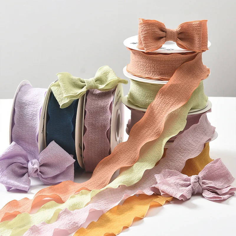 Handmade Wrinkled Lace Edge Ribbon for Gift Wrapping and Floral Decorations - 10 Yards