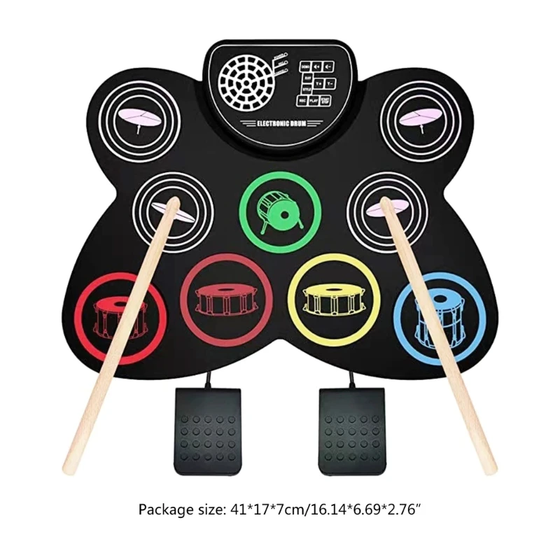 Electric Drum Set 9 Pads Practice Drum Machine with Headphone Built-in Speaker Pedals Sticks