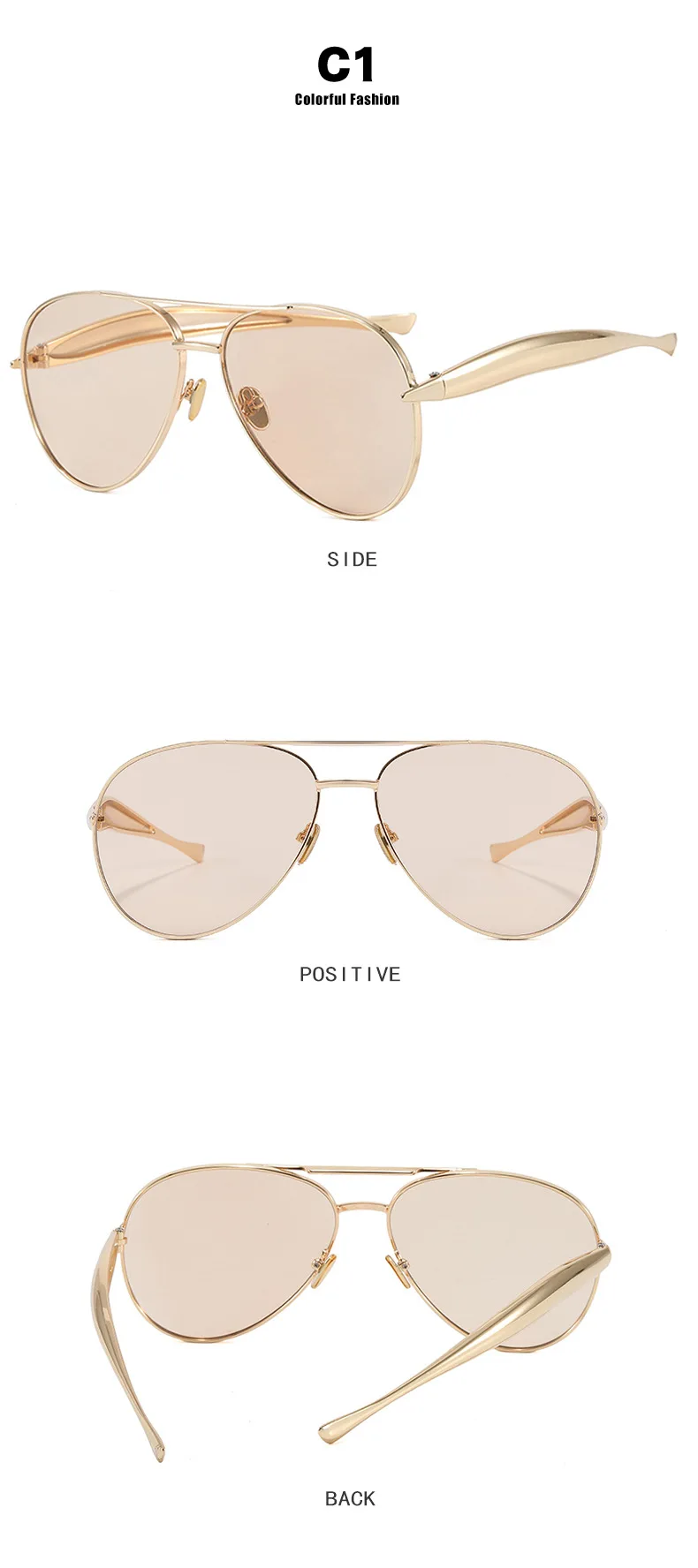 Ovale Piloten-Sonnenbrille aus Vintage-Legierung für Damen, neue Modemarke, Champagner-Farbverlauf-Sonnenbrille, trendige Damen-Fahrbrille – Detail 7