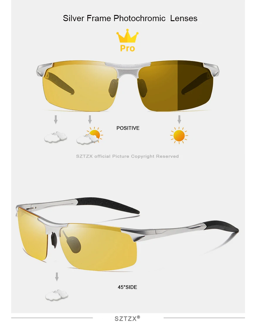 SZTZX Anti-Glare Tag Nacht Vision Photochrome Brille Männer Polarisierte Fahren Angeln Gläser Aluminium Randlose Reitbrille – Detail 22