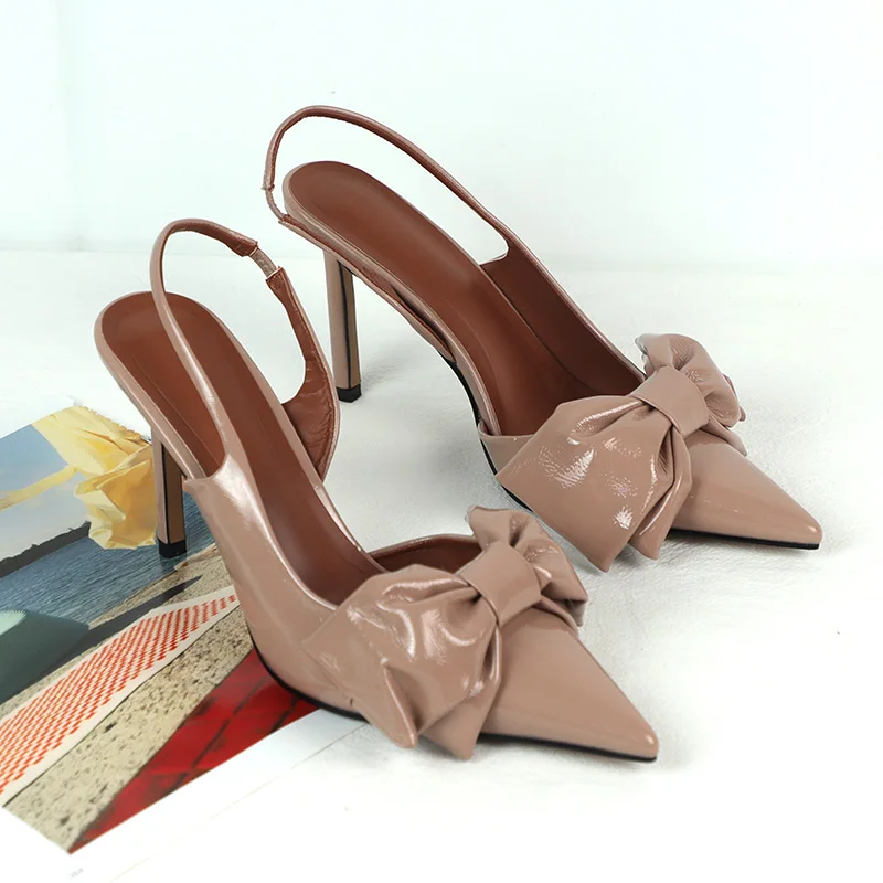 Trendy Bow Knot Women Stiletto Shoes Elegant Wedding Bridal Slingbacks Luxury Design Super High Heels Sandals for Ladies
