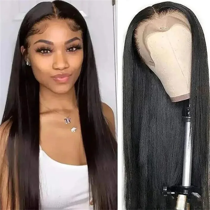 

13x6 Long Natural Black 180% Density 32inch Silky Straight hd Big lace frontal Human Hair Wig For Women BabyHair Preplucked