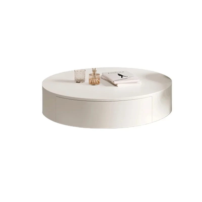 

YY Creative Coffee Table Living Room Home Small Apartment round Cream Style Solid Wood Side Table