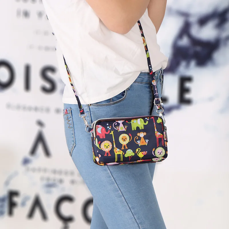 1PC Womens Printing 3 Layer Canvas Phone Bag Messenger Shoulder Bag Zipper Coin Card Key Purse for Women's Bank Card Holder Pack 