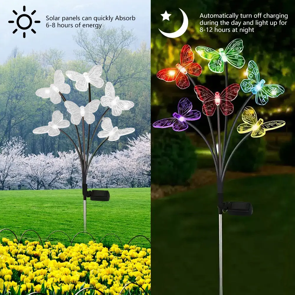 Solar LED Light Outdoor Waterproof Garden Solar Powered Landscape Lights Butterfly Lawn Lights Garden Decor Lamp 6/8/10heads