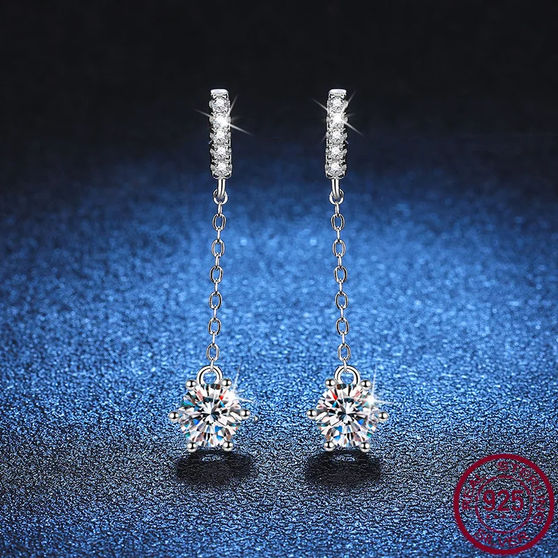 S925 Silver Ear Nail Mosang Diamond Korean Version Tassel Six Claw D Color One Carat Ear Thread Jewelry Wholesale