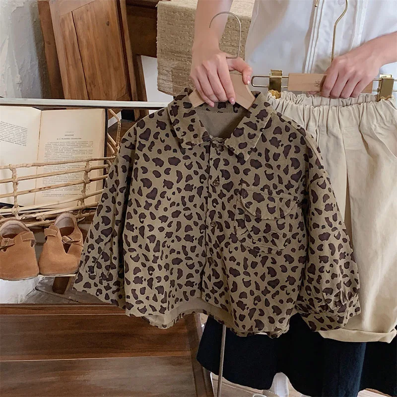 Autumn Fashion Kids Shirt Boys Long Sleeve Leopard Print