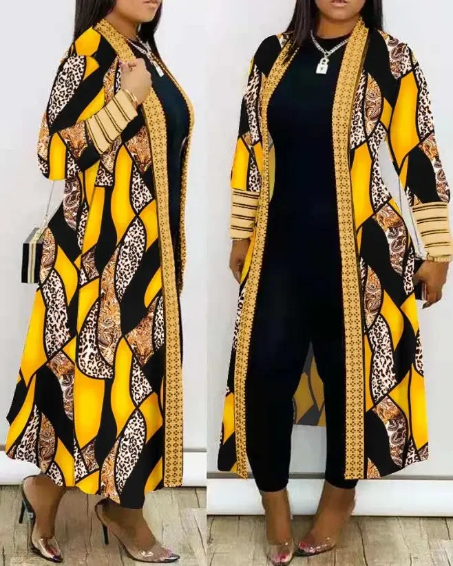 Description Picture 6 of itemCardigan Warm Coat for Women Autumn and Winter 2023 Long Sleeve Fashion Versatile Leopard Print Open Front Longline Overcoat