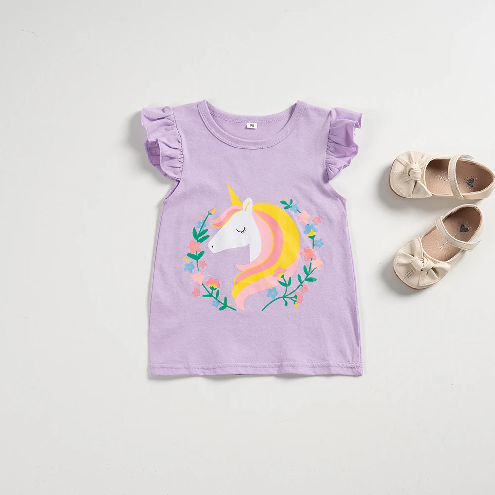 Girls t shirt girls tee shirt t shirt kids t shirt girls rainbow cartoon printed t-shirts for summer toddler girls