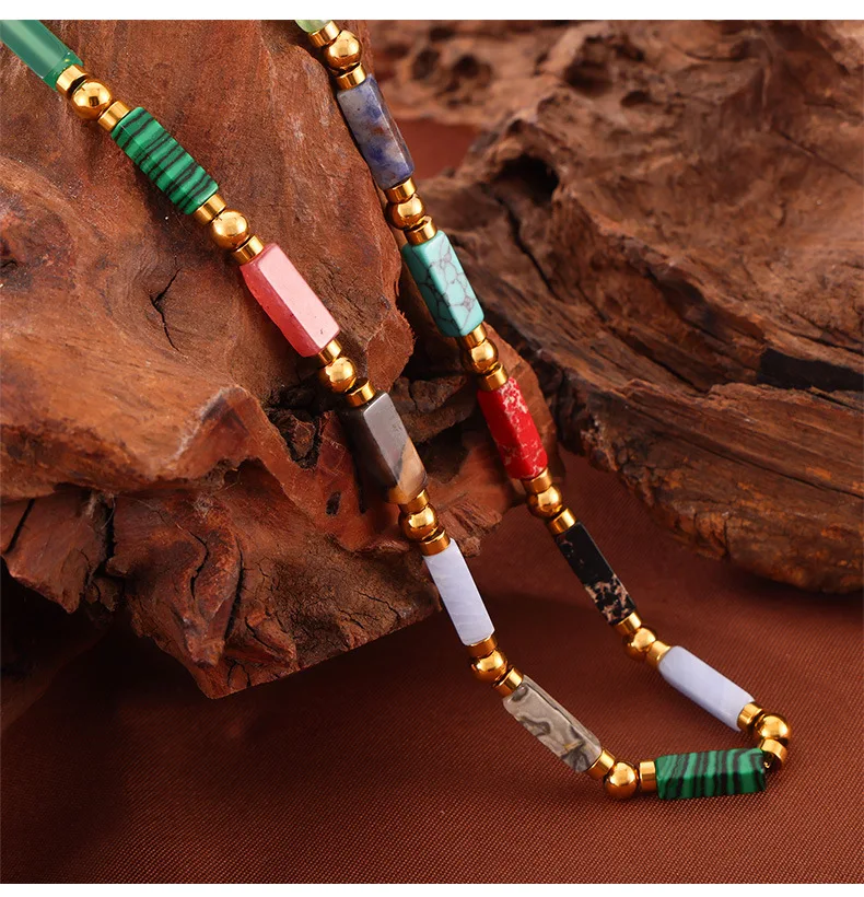 Ethnische Halskette für Frauen Edelstahl Natursteine Kette Perle Perlen Luxus Schmuck Party Hochzeits geschenk – Detail 8