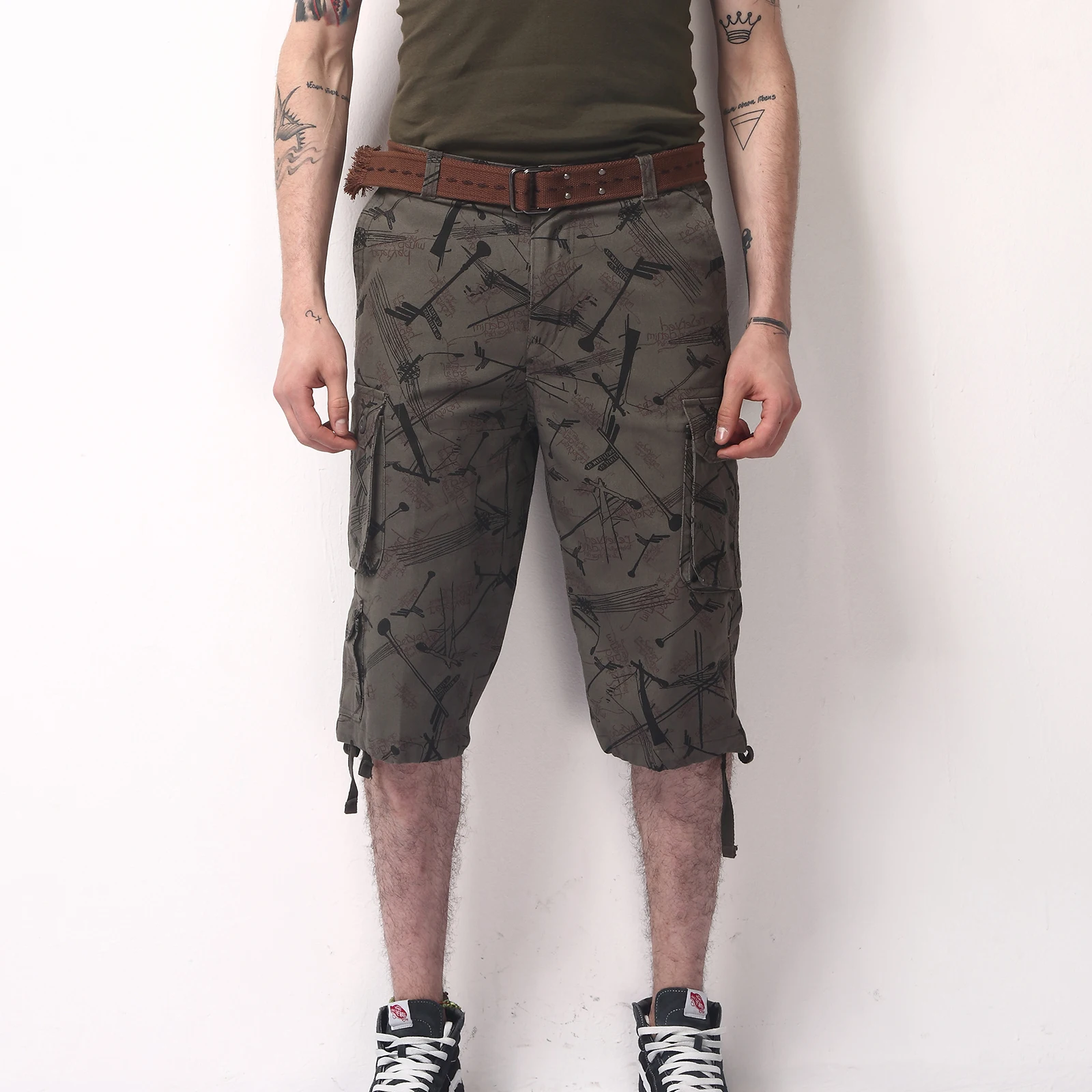 Men's Capri Pants Cargo Shorts Below Knee Cotton Sport Tactical Military Running Utility 7 Pockets Dungaree Male Summer Shorts