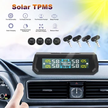 Sistemi di allarme di sicurezza automatici universali nel display della temperatura dell'auto Sistema di monitoraggio della pressione dei pneumatici per auto USB / TPMS solare