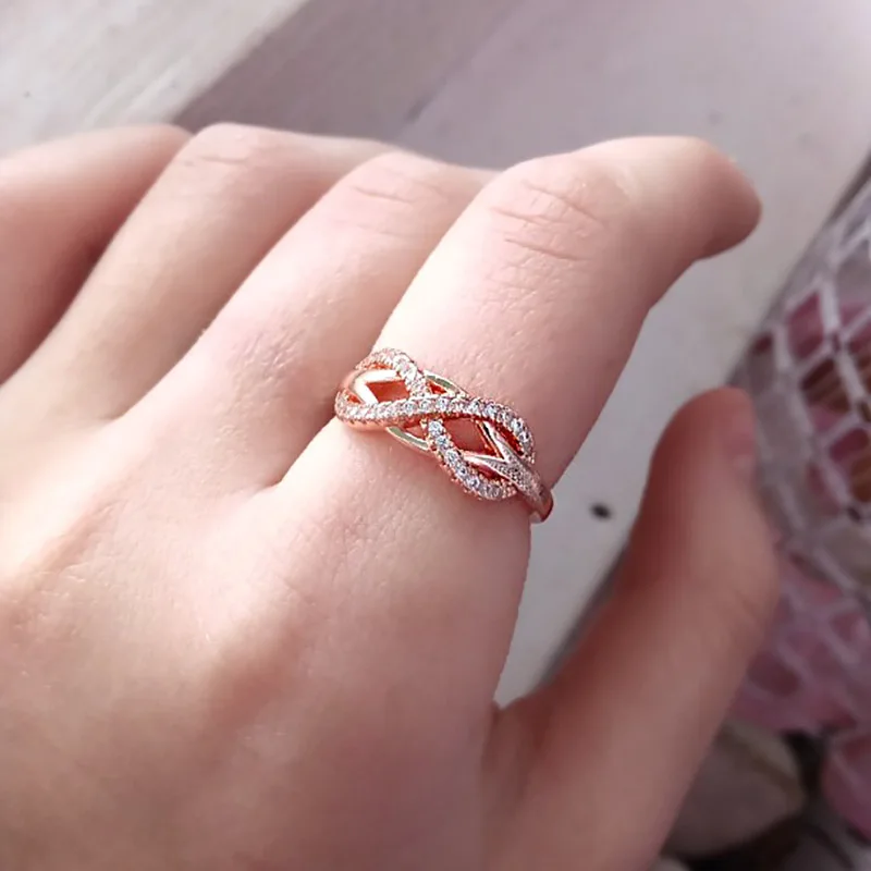 Wave Initial Infinity Rings For Women Delicate Crystal White