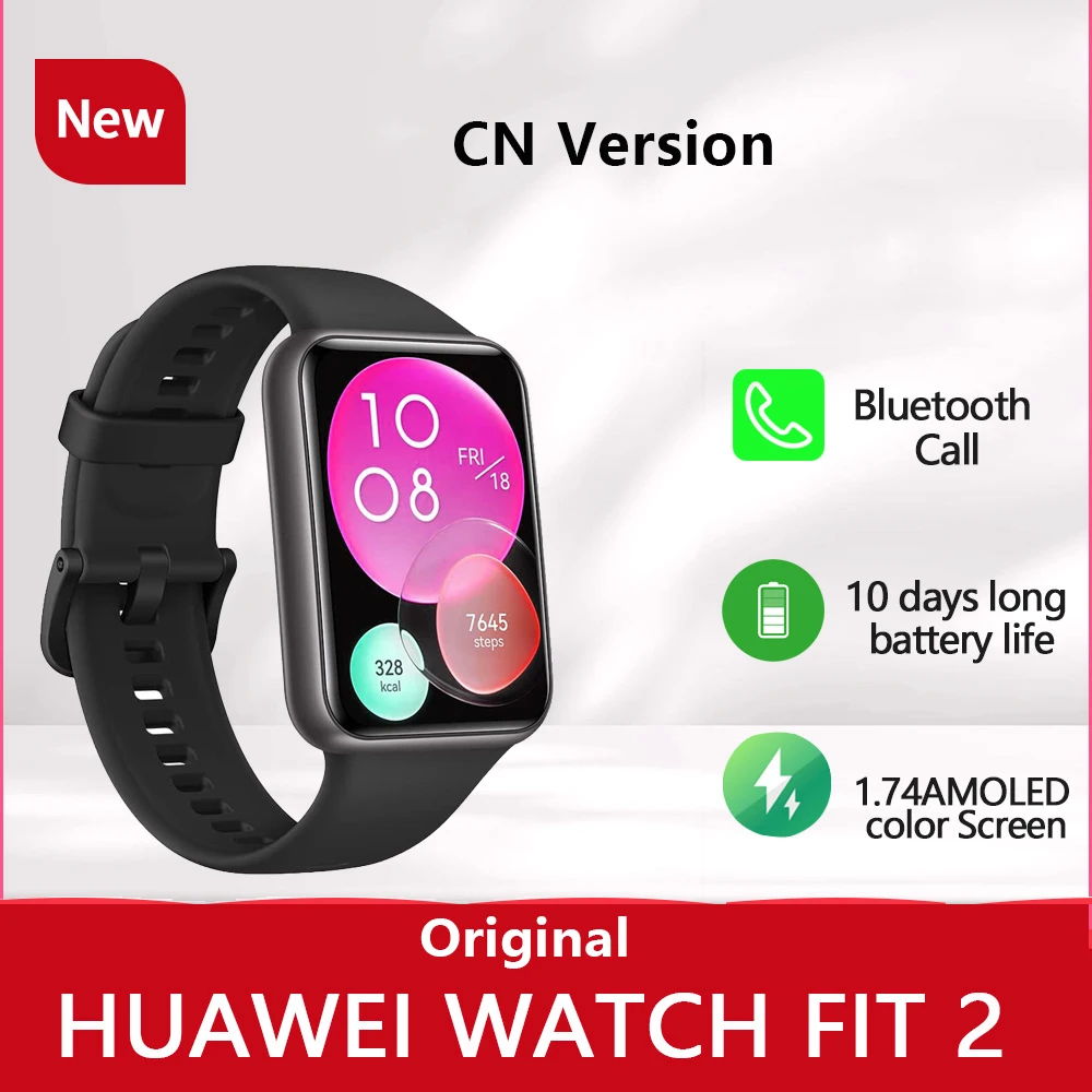 화웨이 스마트 워치 FIT 2 1.74 인치 AMOLED 디스플레이, 블루투스 통화 디스플레이, 심박수 모니터링, 남녀공용 스포츠 팔찌
