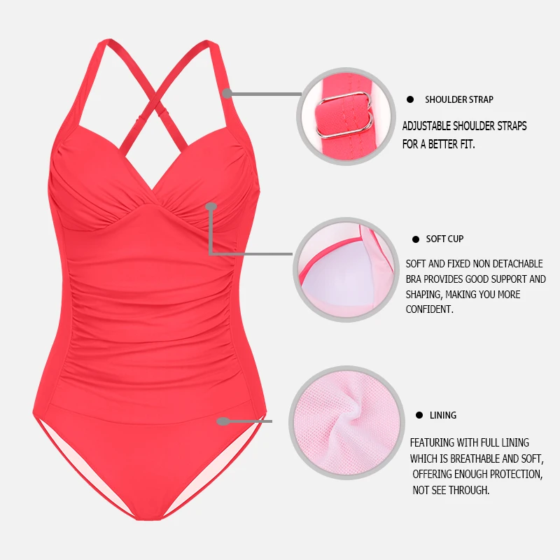 HOMGAO Sexy V-Neck Women's Swimsuit Push Up One Piece Bathing Suits Monokini Tummy Control Plus Size Beach Wear Swimwear