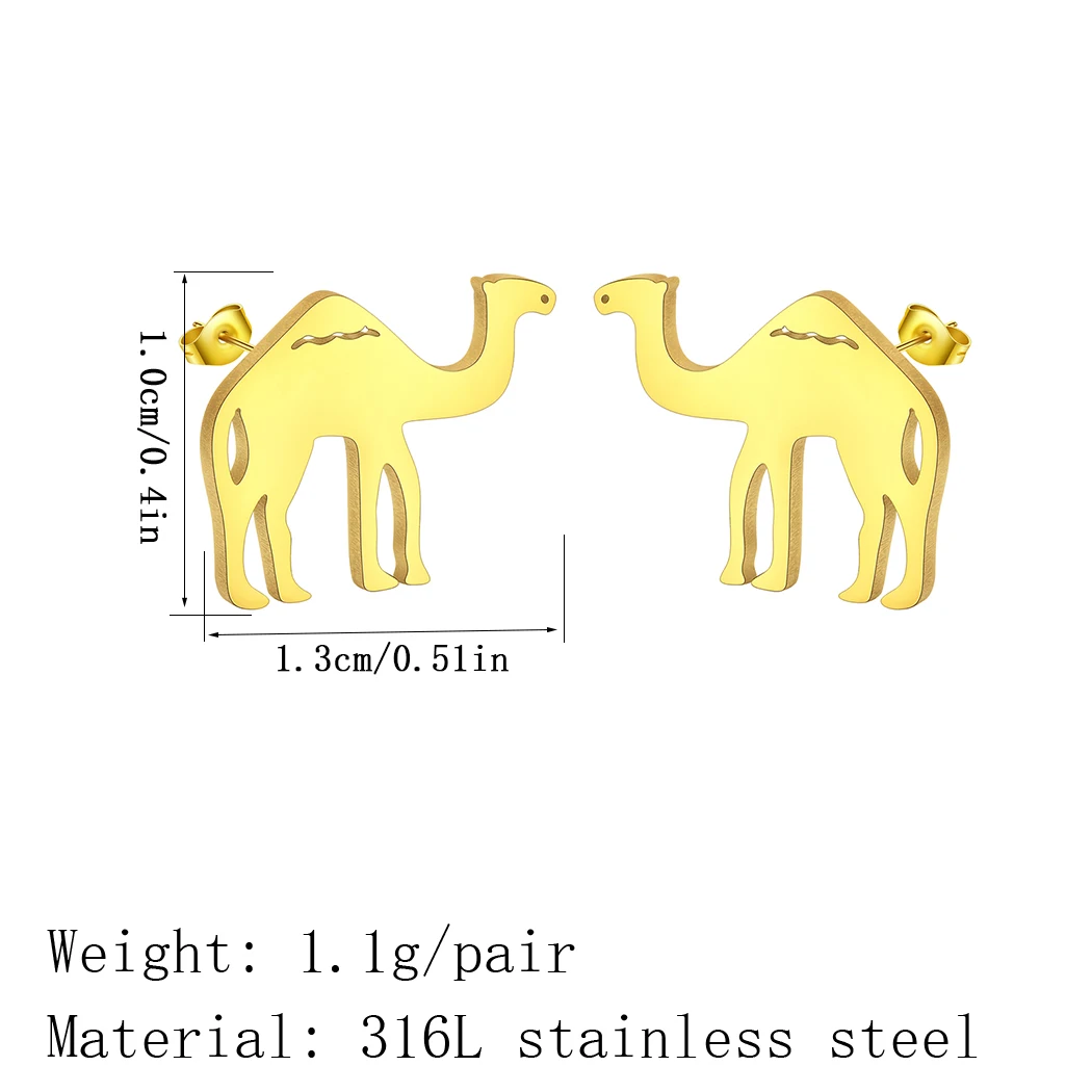 Stainless Steel Ear Studs Desert Camel Earrings for Women Fashion Studs Men's Punk Black Natural Inspired Animal Lover Jewelry 6