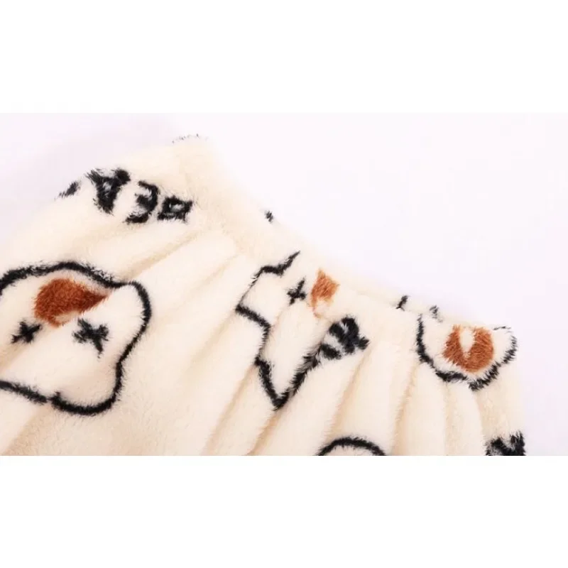 2024 New Winter Women's Pajama Set Long Sleeve Dormitory Warm Loungewear Coral Plush Homewear V-neck Thicken Loose Sleepwear