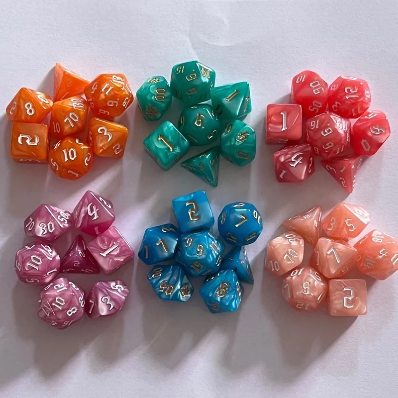 

7Pcs/set Foreign Trade Explosion New Font Pearl Pattern Multi-faceted Digital Dice Game Supplies