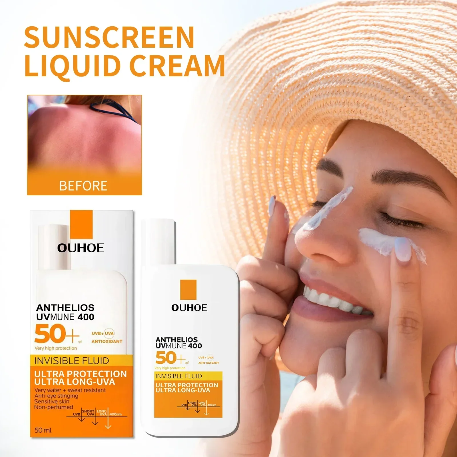 Face Sunscreen Ultra SPF50+ Body Sunscreen Anti-Imperfection Anti-Shine Invisible Fluid Waterproof
