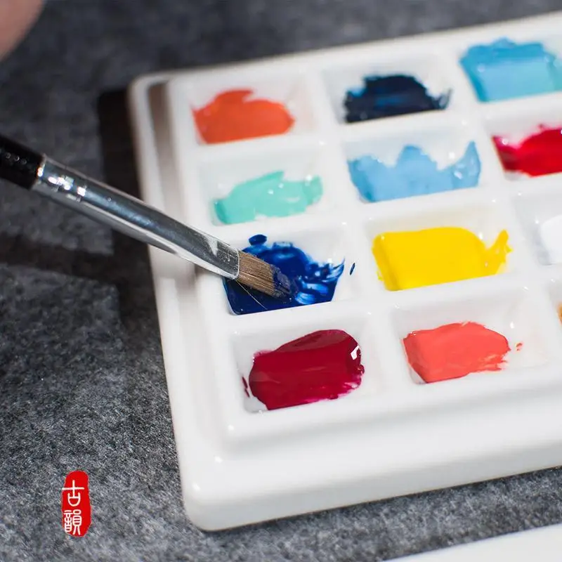 

Chinese Style 12-Well Ceramic Gouache Watercolor Paint Palette with Lid Coloring Washable