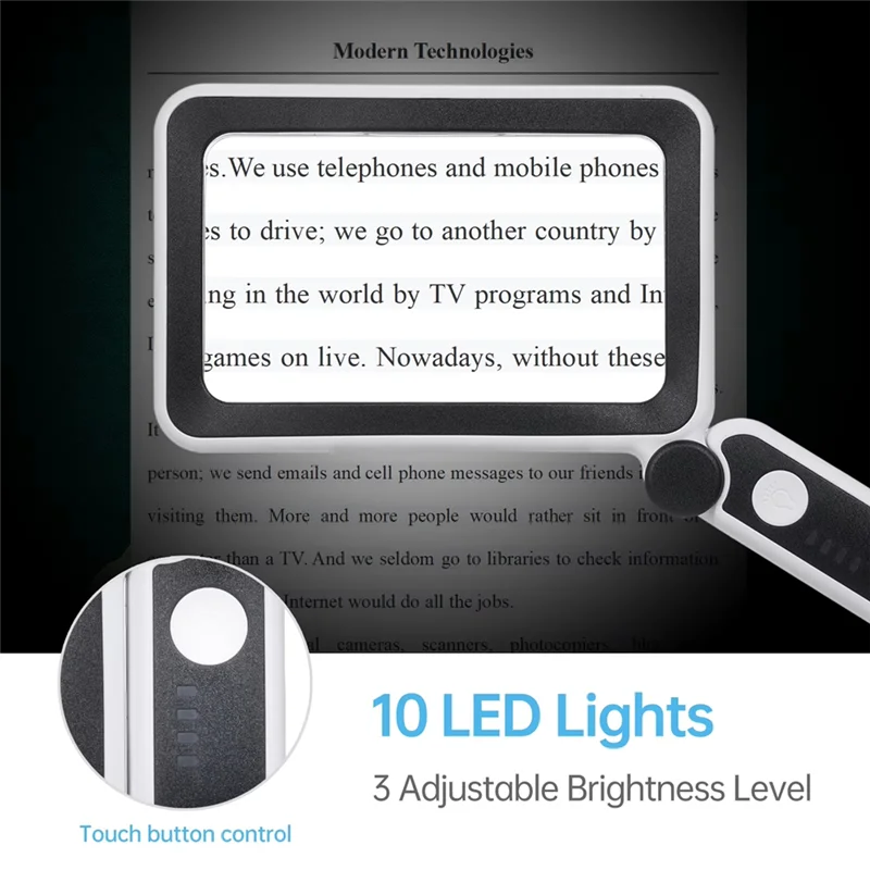 L22A-4X LED 조명이 장착된 대형 돋보기 USB 루페 충전식 돋보기 충전식 조명 돋보기